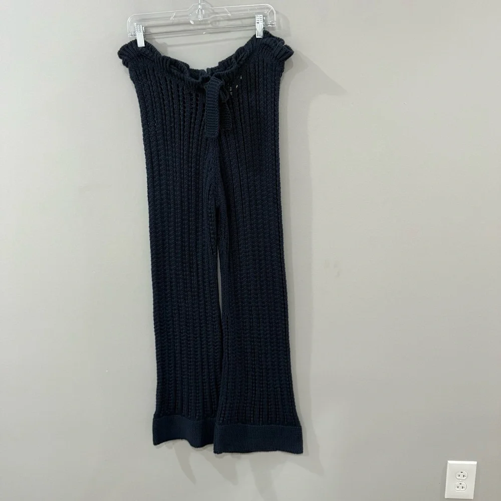 Savannah Morrow The Label Pants Oak Crochet Knit Belted Cotton in Navy